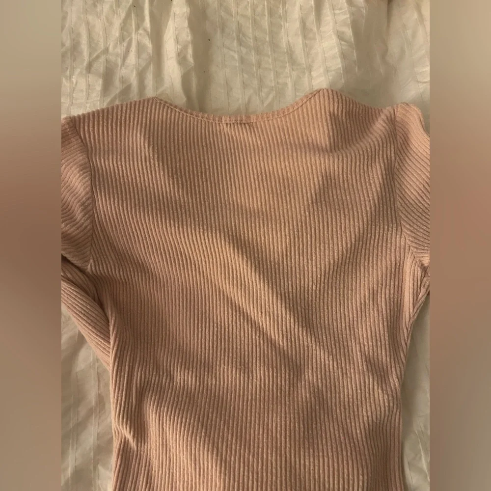 Heart & Hips S Pink Ribbed Balletcore Long Sleeve Blouse Top W/ Lettuce Hem